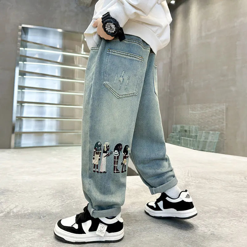 Kids’ Cartoon Detail Loose Fit Jeans