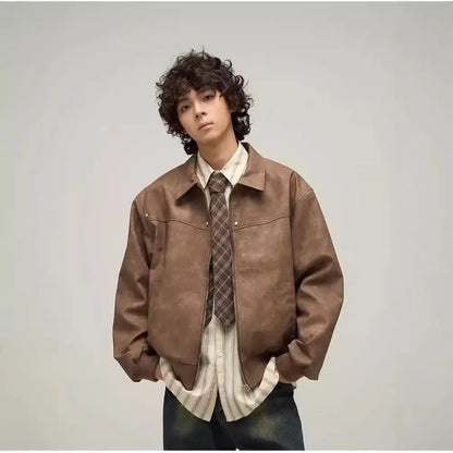 Outerwear Loose Fit Men Jackets Solid Color Thick Turn Down Collar Jacket Long Sleeves Windproof Flight Jacket Daily Commute