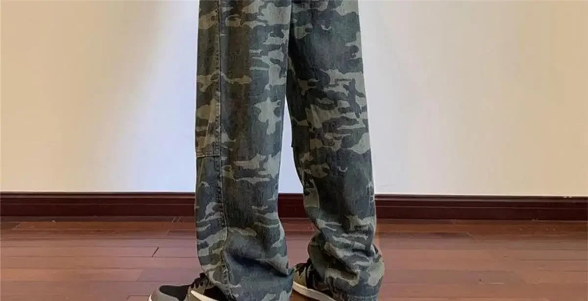 Jeans for Men Spliced Cargo Male Cowboy Pants Camouflage Trousers Punk Straight Xs Y 2k Vintage New in Retro 2025 Trend Baggy