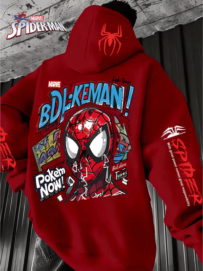 Men'S Hooded Hoodie Spider-Man Graffiti StyleFull of Personalized Back Cartoon Print Winter New Commuter Street Casual Hoodie