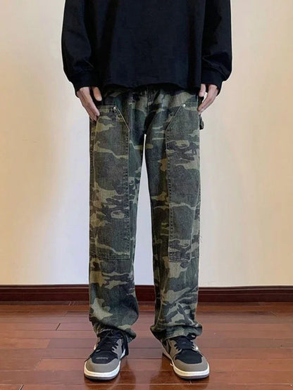 Jeans for Men Spliced Cargo Male Cowboy Pants Camouflage Trousers Punk Straight Xs Y 2k Vintage New in Retro 2025 Trend Baggy