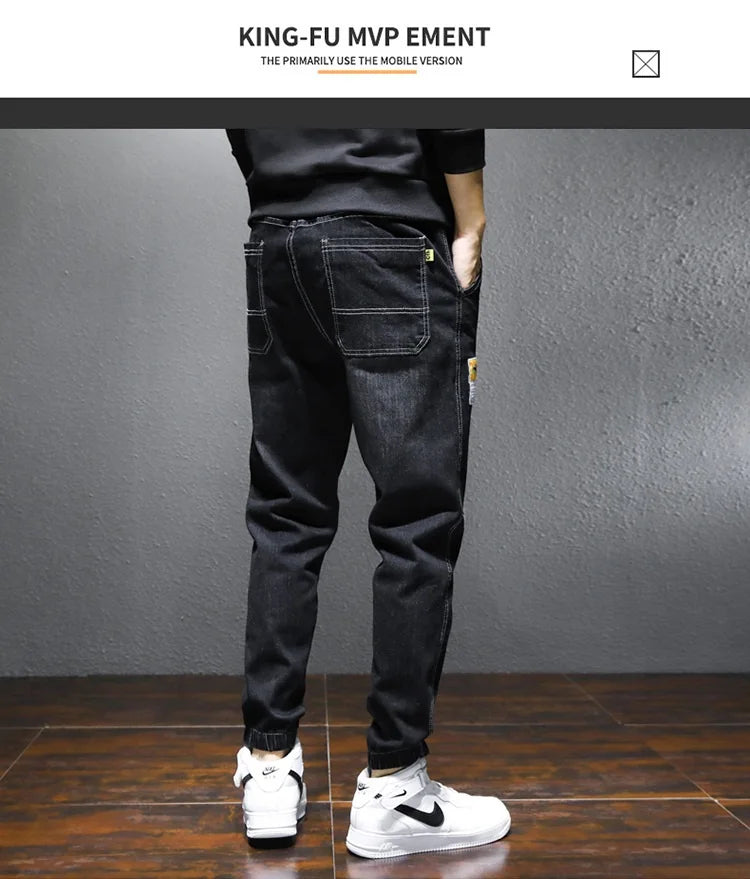 Mens Jeans Harem Pants Fashion Pockets Desinger Loose fit Baggy Moto Jeans Men Stretch Retro Streetwear Relaxed Tapered Jeans