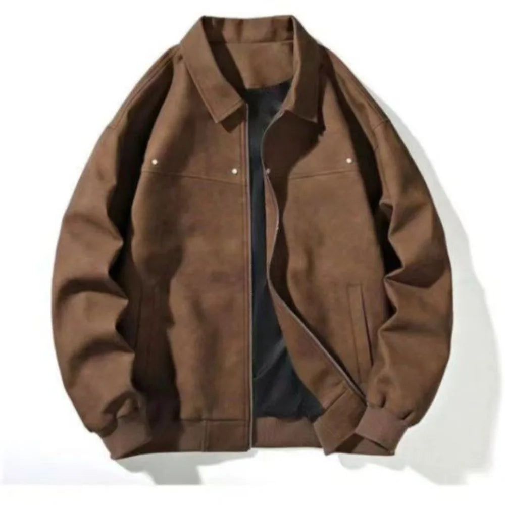 Outerwear Loose Fit Men Jackets Solid Color Thick Turn Down Collar Jacket Long Sleeves Windproof Flight Jacket Daily Commute