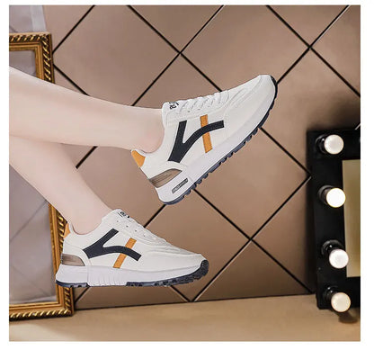 Women's Sports Sneakers Trendy Versatile Women Fashion Leather Sneakers Autumn New Girl Casual Running Shoes Striped Gym Shoes
