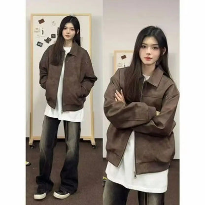 Outerwear Loose Fit Men Jackets Solid Color Thick Turn Down Collar Jacket Long Sleeves Windproof Flight Jacket Daily Commute