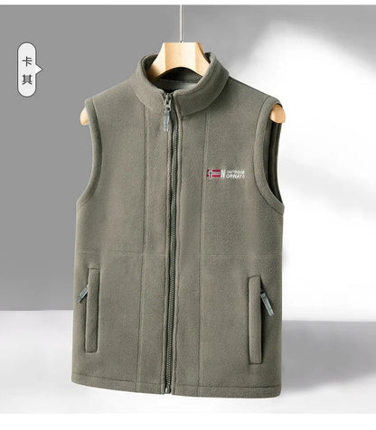 Outerwear Fleece Vest Men Autumn Winter Sleeveless Fleece Jacket Solid Color Warm Vest Outdoor Casual Fashion Hiking Polar Suit