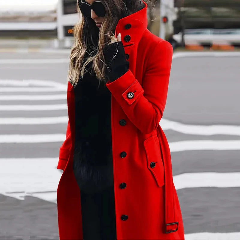 Women's New Woolen Coat Outerwears Autumn Winter Warm Female Jackets Single Breasted Turn-down Collar Long Women's Clothes