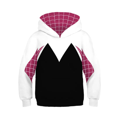 Anime 3D Printed Spider Gwen Hoodie Movie Cosplay Costume Hooded Pullover Kids Streetwear Child Halloween Party Cloak Sweatshirt