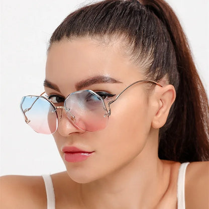 Vintage Oversized Square Cat Eye Sunglasses Women Metal Frame UV400 Protection