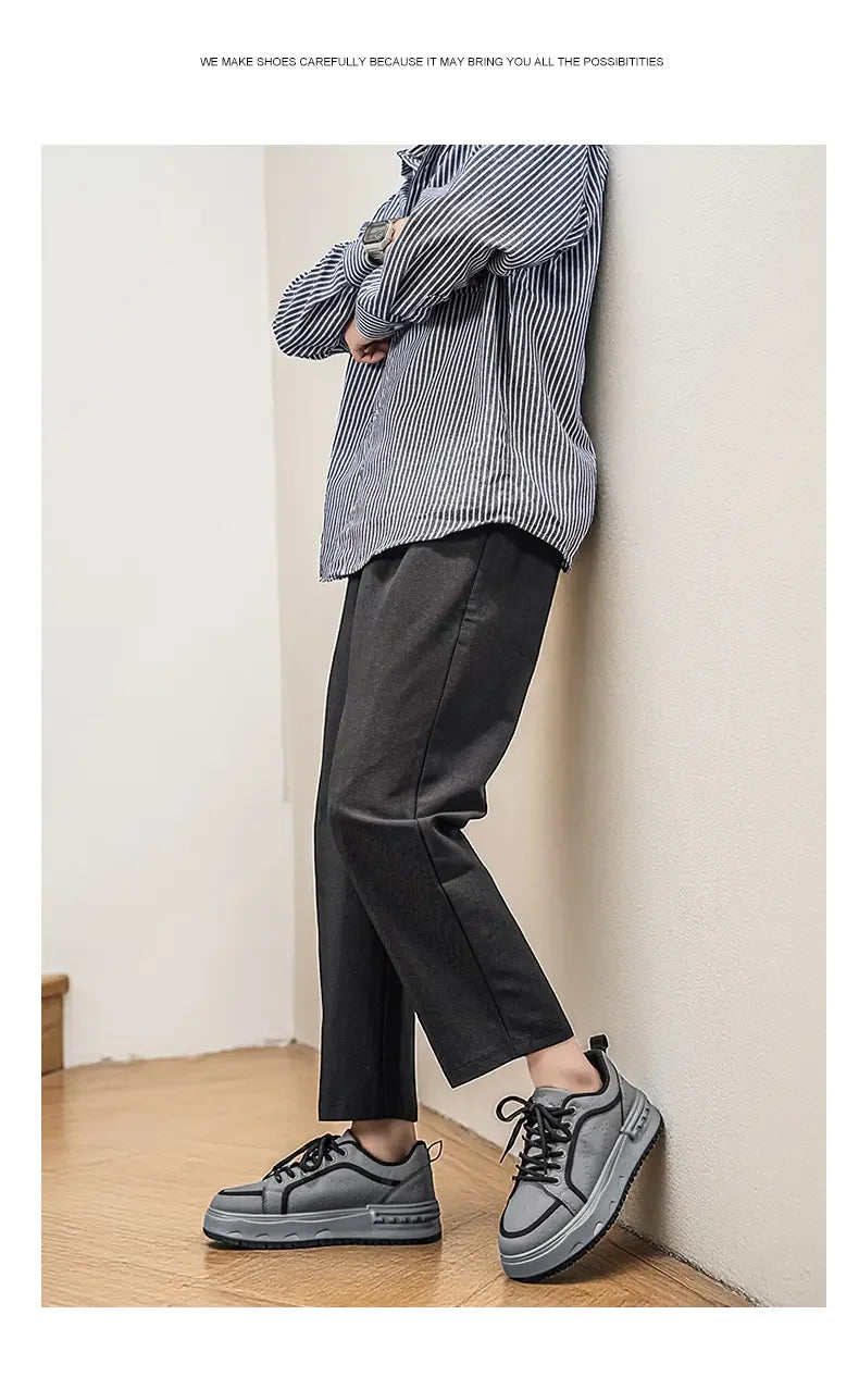 Sneakers Casual Mens Original Designer Solid Board Shoes Fashion Leather Breathable Height Increased Flat Platform Sports Shoes