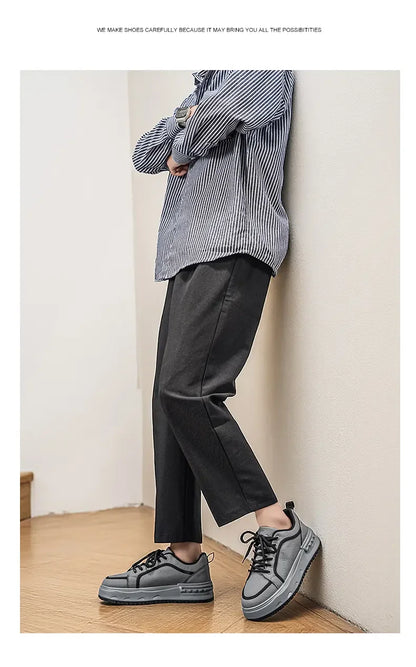 Sneakers Casual Mens Original Designer Solid Board Shoes Fashion Leather Breathable Height Increased Flat Platform Sports Shoes