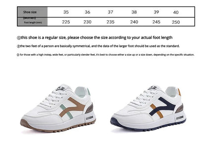 Women's Sports Sneakers Trendy Versatile Women Fashion Leather Sneakers Autumn New Girl Casual Running Shoes Striped Gym Shoes
