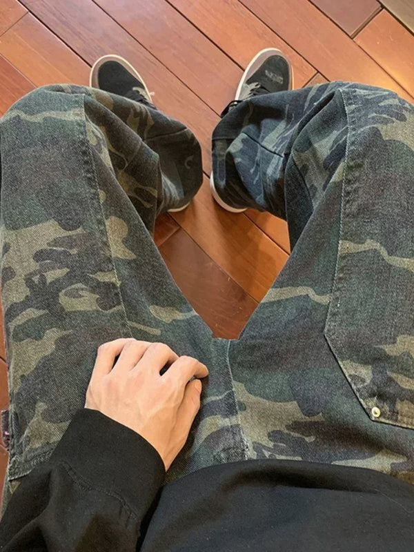 Jeans for Men Spliced Cargo Male Cowboy Pants Camouflage Trousers Punk Straight Xs Y 2k Vintage New in Retro 2025 Trend Baggy