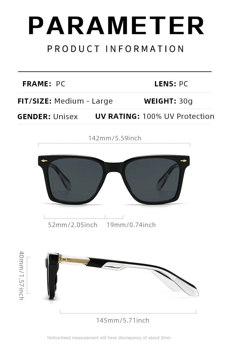 Luxury Square Sunglasses Men Women Retro Business Sun Glasses Male Daily Driving Travelling Shades UV400
