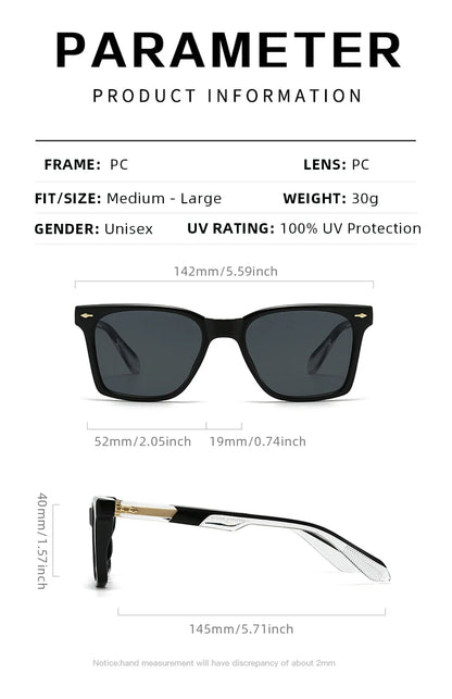 Luxury Square Sunglasses Men Women Retro Business Sun Glasses Male Daily Driving Travelling Shades UV400