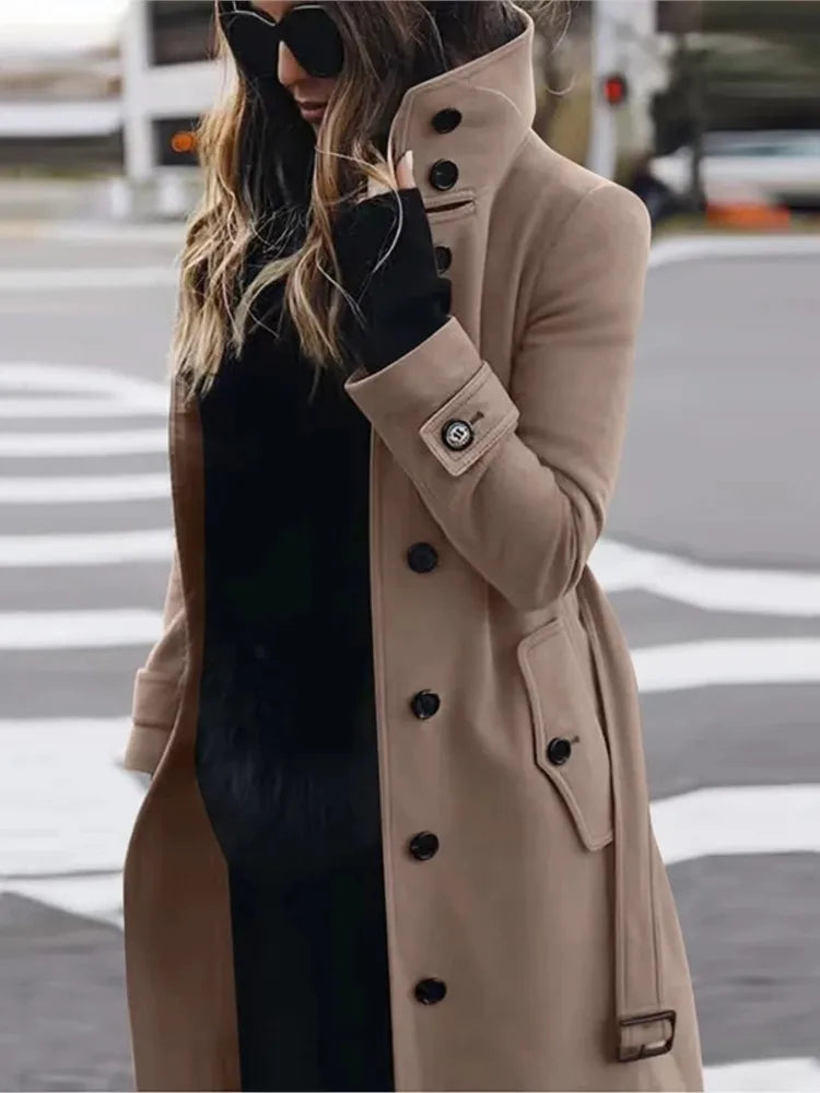 Women's New Woolen Coat Outerwears Autumn Winter Warm Female Jackets Single Breasted Turn-down Collar Long Women's Clothes