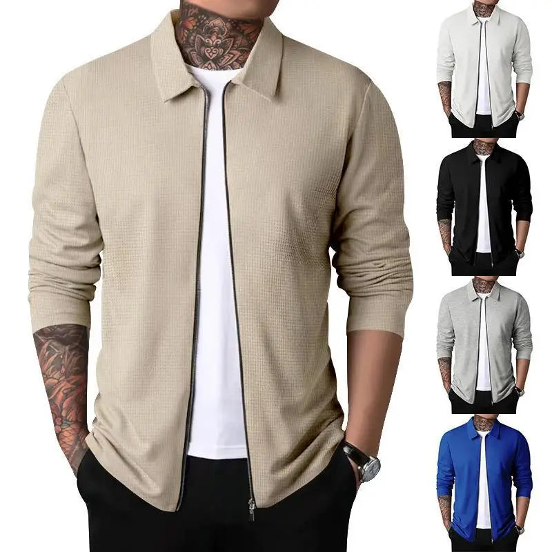 Outerwear Men's Autumn New Youth Waffle Lapel Slim Cardigan Men's Jacket  Ropa De Hombre Techwear Baseball Jacket Jaquetas
