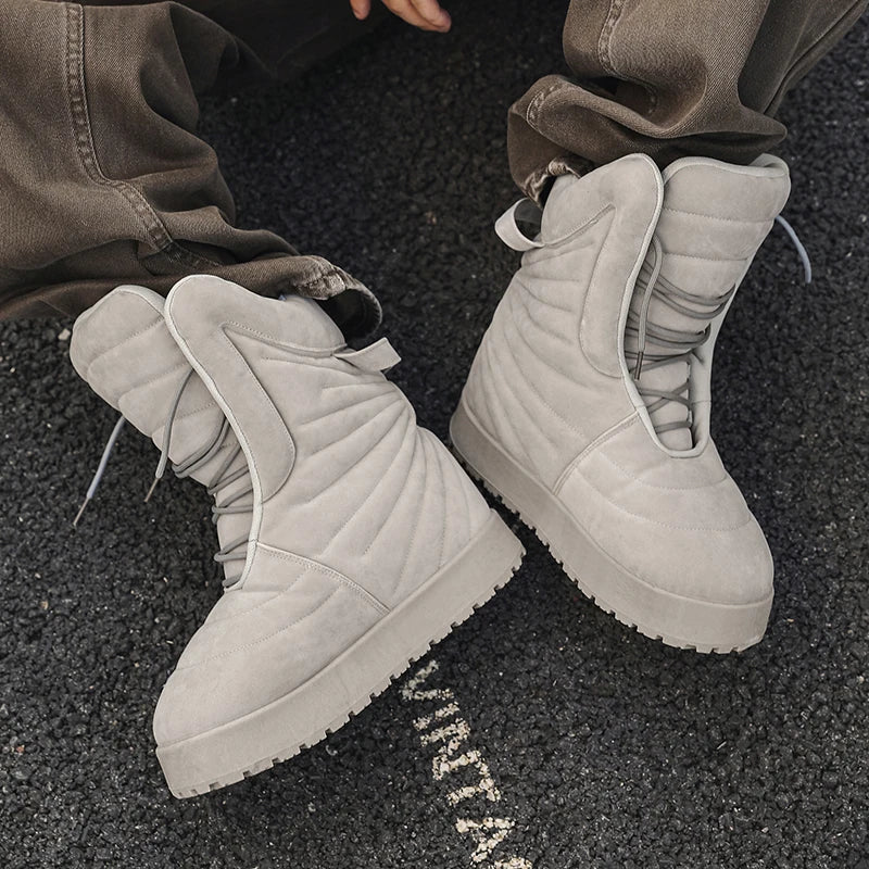 Men's high top sneakers for autumn and winter, thick, warm, versatile, trendy, bread shoes, casual sports shoes, snow boots