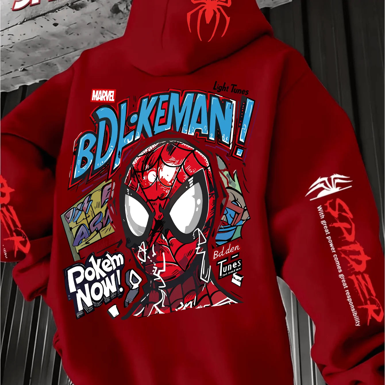 Men'S Hooded Hoodie Spider-Man Graffiti StyleFull of Personalized Back Cartoon Print Winter New Commuter Street Casual Hoodie