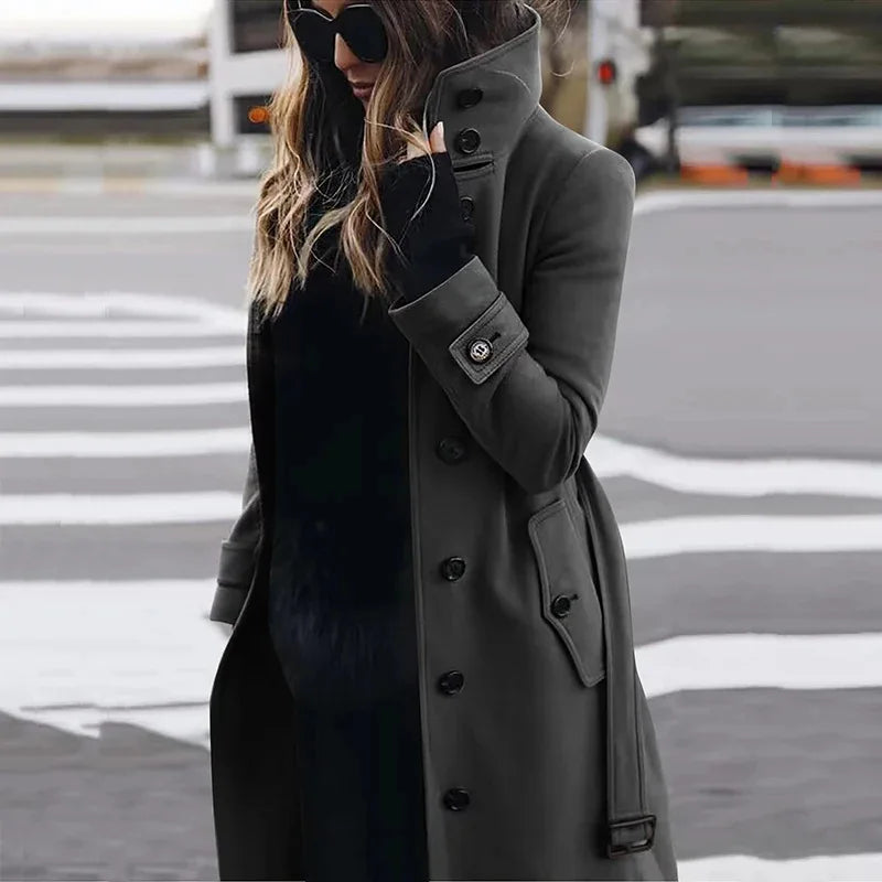 Women's New Woolen Coat Outerwears Autumn Winter Warm Female Jackets Single Breasted Turn-down Collar Long Women's Clothes