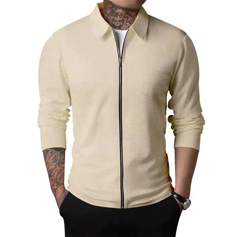 Outerwear Men's Autumn New Youth Waffle Lapel Slim Cardigan Men's Jacket  Ropa De Hombre Techwear Baseball Jacket Jaquetas