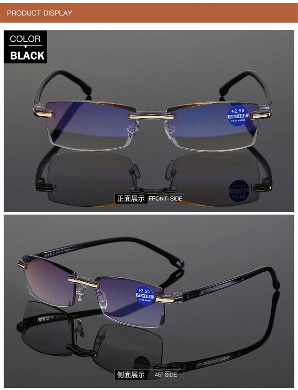 Reading Glasses Men Anti Blue Rays Presbyopia Goggles Women Vintage Rimless Eyewear Diopter +1.0 1.5 2.0 2.5 3.0 3.5 4.0 Окуляри