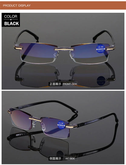 Reading Glasses Men Anti Blue Rays Presbyopia Goggles Women Vintage Rimless Eyewear Diopter +1.0 1.5 2.0 2.5 3.0 3.5 4.0 Окуляри