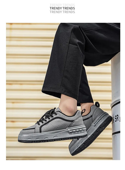 Sneakers Casual Mens Original Designer Solid Board Shoes Fashion Leather Breathable Height Increased Flat Platform Sports Shoes