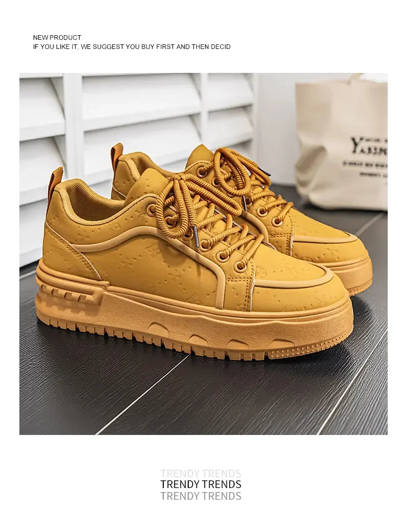 Sneakers Casual Mens Original Designer Solid Board Shoes Fashion Leather Breathable Height Increased Flat Platform Sports Shoes