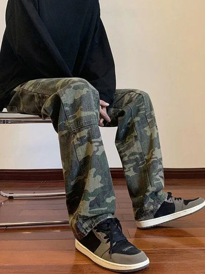 Jeans for Men Spliced Cargo Male Cowboy Pants Camouflage Trousers Punk Straight Xs Y 2k Vintage New in Retro 2025 Trend Baggy