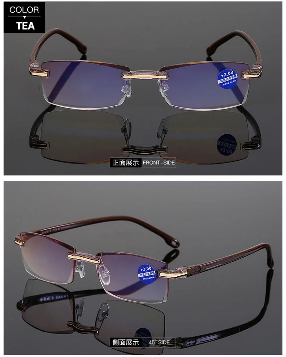 Reading Glasses Men Anti Blue Rays Presbyopia Goggles Women Vintage Rimless Eyewear Diopter +1.0 1.5 2.0 2.5 3.0 3.5 4.0 Окуляри