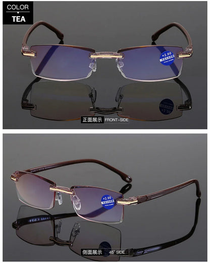 Reading Glasses Men Anti Blue Rays Presbyopia Goggles Women Vintage Rimless Eyewear Diopter +1.0 1.5 2.0 2.5 3.0 3.5 4.0 Окуляри