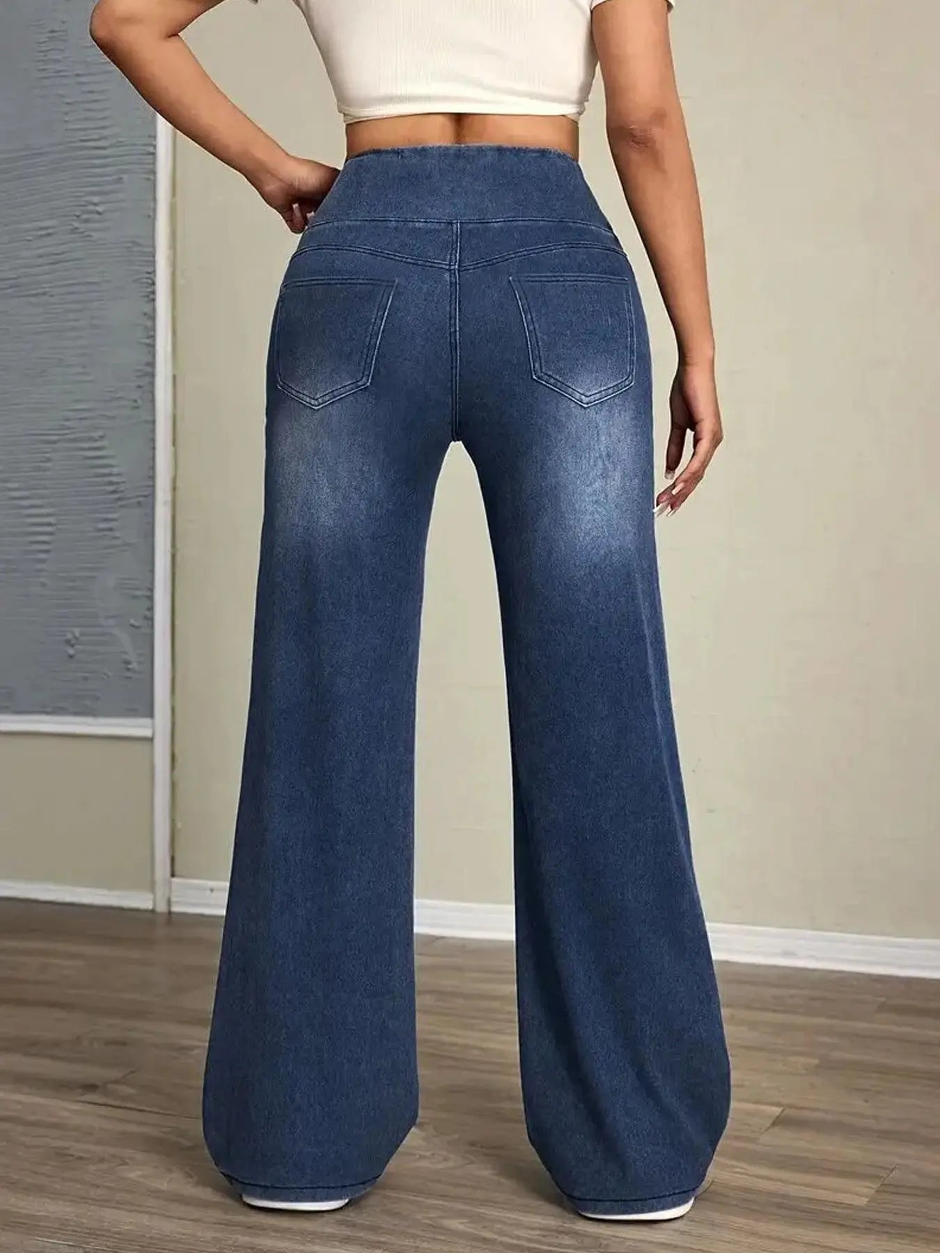 Women's Jeans Spring and Autumn New Elastic Waist Loose Straight Fashion Comfortable Versatile Wide Leg Floor Pants