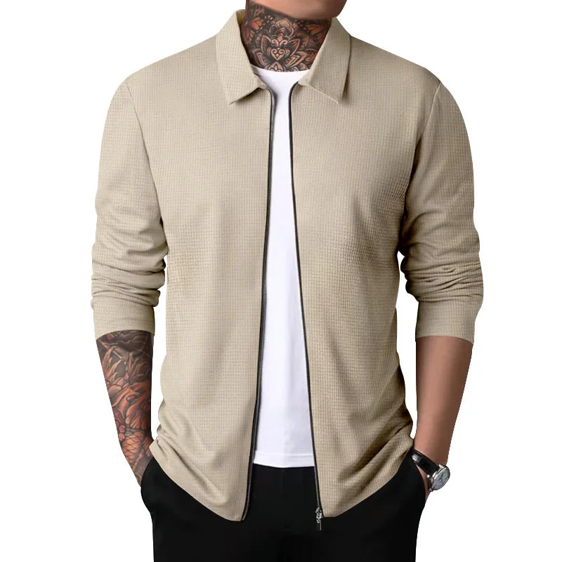 Outerwear Men's Autumn New Youth Waffle Lapel Slim Cardigan Men's Jacket  Ropa De Hombre Techwear Baseball Jacket Jaquetas