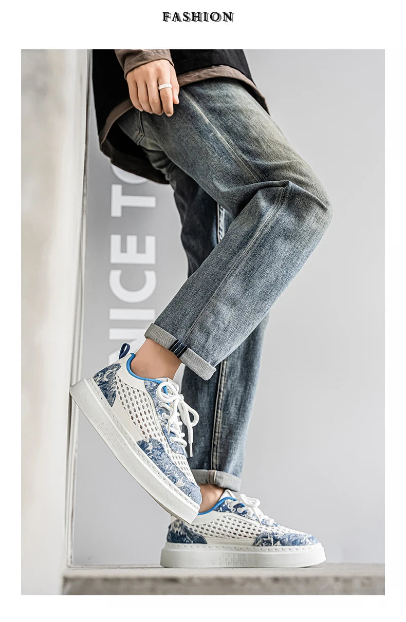 New Sneakers Casual Mens Designer Ethnic Style Board Shoes Fashion Fabric Breathable Increased Internal Flat Platform Shoes39-44