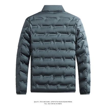 Outdoor Windproof Outerwear Winter Casual Warm Men Fleece-lined Jacket Solid Color Thicken Male Fashion Stand Collar Coats