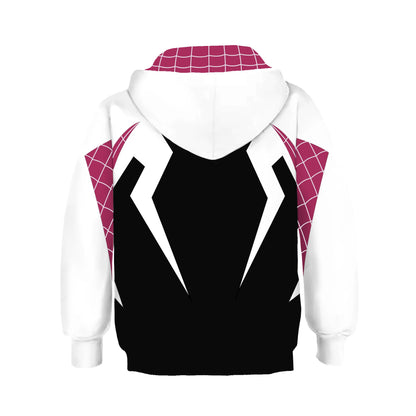 Anime 3D Printed Spider Gwen Hoodie Movie Cosplay Costume Hooded Pullover Kids Streetwear Child Halloween Party Cloak Sweatshirt