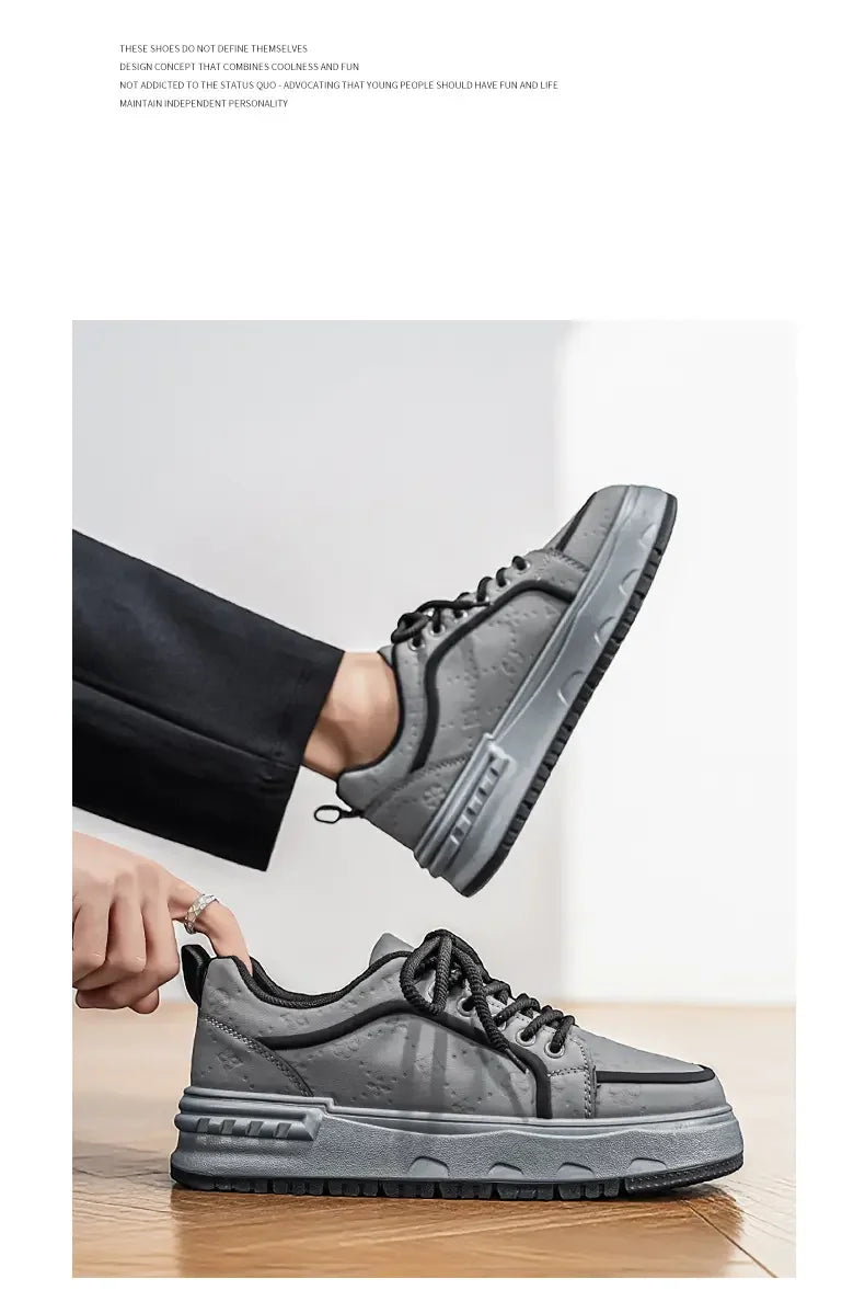 Sneakers Casual Mens Original Designer Solid Board Shoes Fashion Leather Breathable Height Increased Flat Platform Sports Shoes