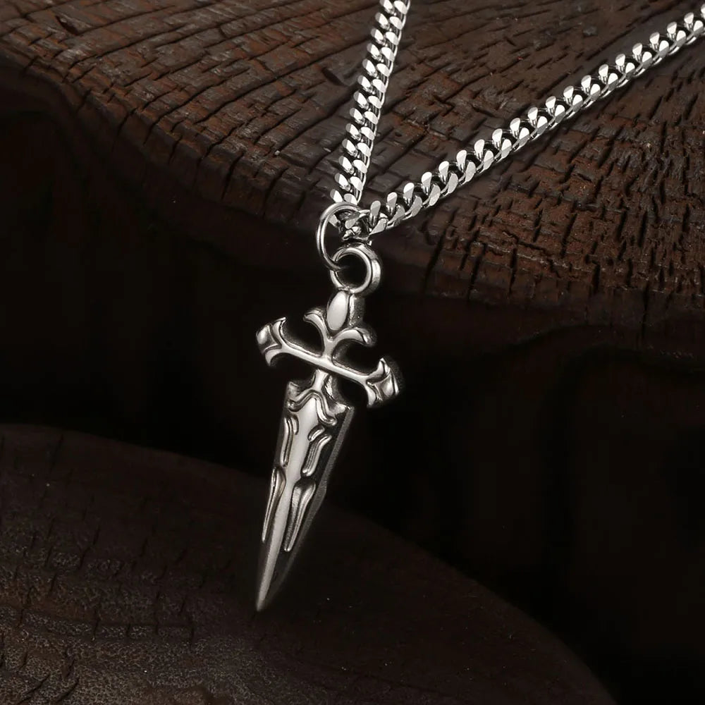 1PC Men's Retro Cuban Chain Cross Necklace