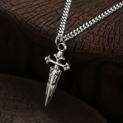1PC Men's Retro Cuban Chain Cross Necklace