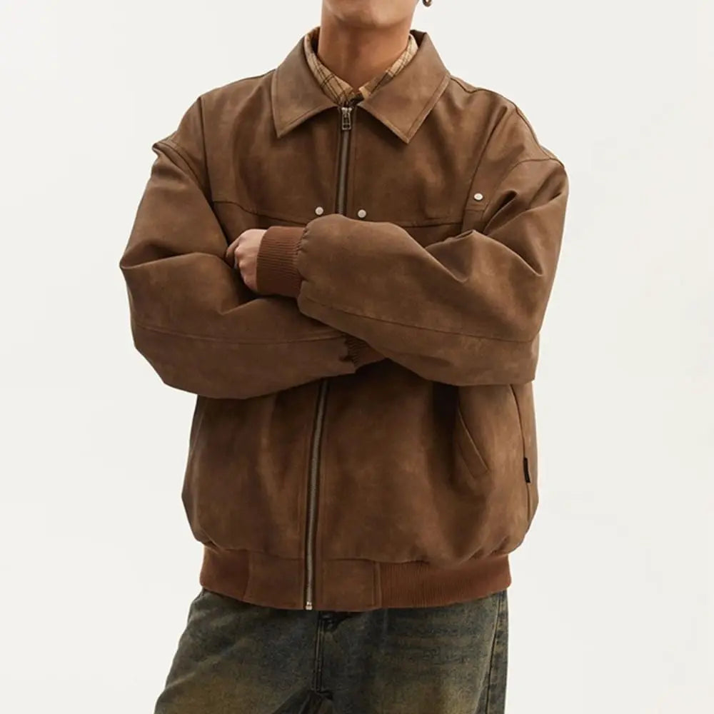Outerwear Loose Fit Men Jackets Solid Color Thick Turn Down Collar Jacket Long Sleeves Windproof Flight Jacket Daily Commute