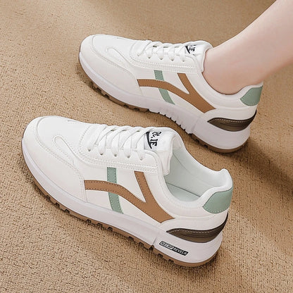 Women's Sports Sneakers Trendy Versatile Women Fashion Leather Sneakers Autumn New Girl Casual Running Shoes Striped Gym Shoes