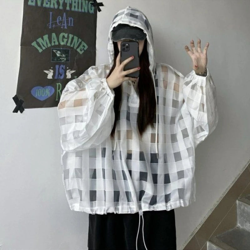 Women's outer wear top Women's lazy wind sunscreen clothes Hooded loose long-sleeved thin jacket