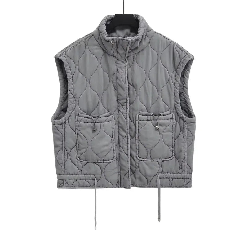 2026 Autumn Winter Fashion Washing Waistcoat Vintage Sleeveless Female Outerwear Chic Vest Tank Top Women Standing Collar Light