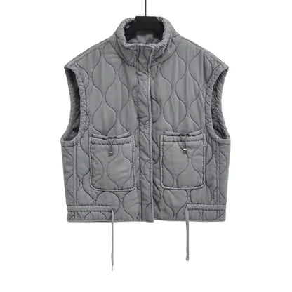 2026 Autumn Winter Fashion Washing Waistcoat Vintage Sleeveless Female Outerwear Chic Vest Tank Top Women Standing Collar Light