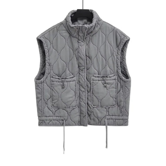 2026 Autumn Winter Fashion Washing Waistcoat Vintage Sleeveless Female Outerwear Chic Vest Tank Top Women Standing Collar Light