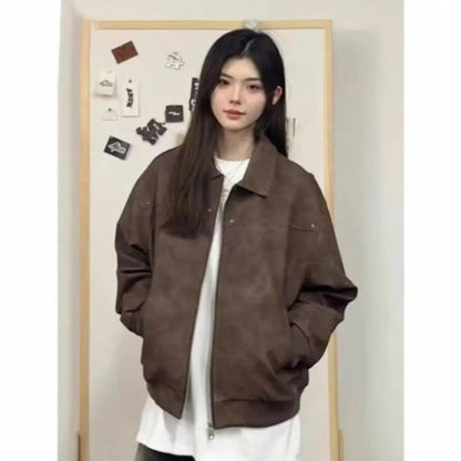 Outerwear Loose Fit Men Jackets Solid Color Thick Turn Down Collar Jacket Long Sleeves Windproof Flight Jacket Daily Commute