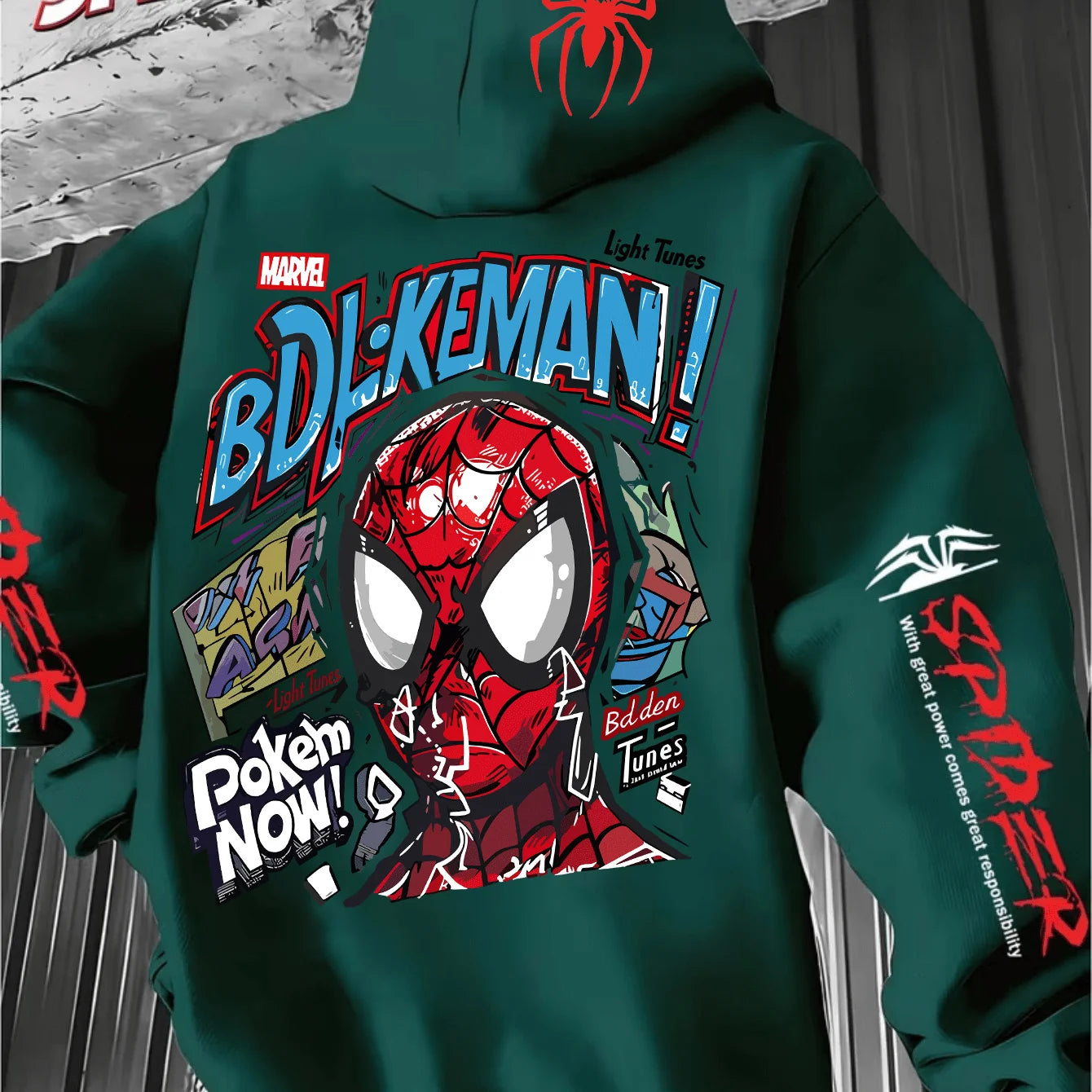 Men'S Hooded Hoodie Spider-Man Graffiti StyleFull of Personalized Back Cartoon Print Winter New Commuter Street Casual Hoodie