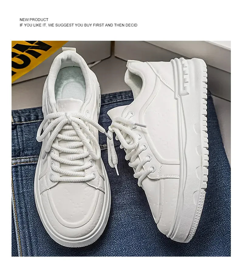 Sneakers Casual Mens Original Designer Solid Board Shoes Fashion Leather Breathable Height Increased Flat Platform Sports Shoes