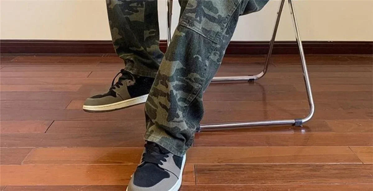 Jeans for Men Spliced Cargo Male Cowboy Pants Camouflage Trousers Punk Straight Xs Y 2k Vintage New in Retro 2025 Trend Baggy